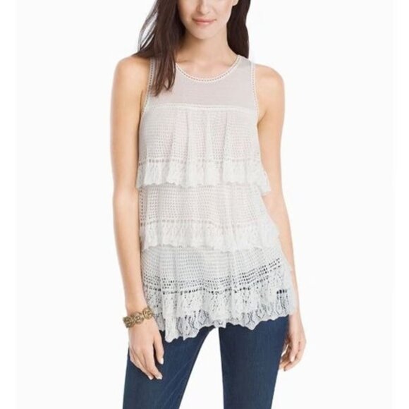 White House Black Market Tops - White House Black Market Size L White Sleeveless Tiered Ruffled Tank Sweater Top
